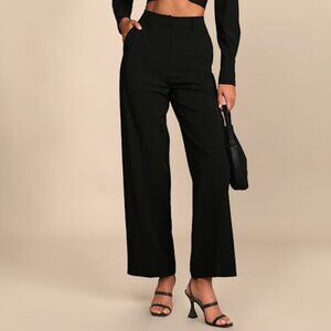 Lulus So Get This Black High-waisted Wide-leg Trouser Pants - Size XXL